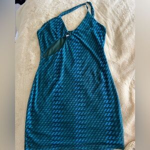 That’s So Fetch Cutout Mini Dress in Teal Geometric Print